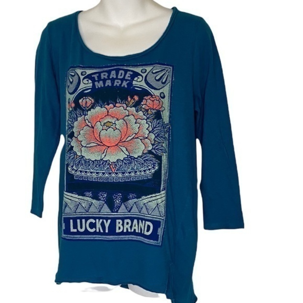 Lucky Brand Blue Tshirt with Unfinished Hem Size S